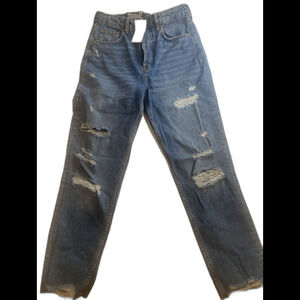H&M MOM HIGH WAIST/ANKLE LENGTH Women's Size 4 Blue Button Fly Jeans NWT